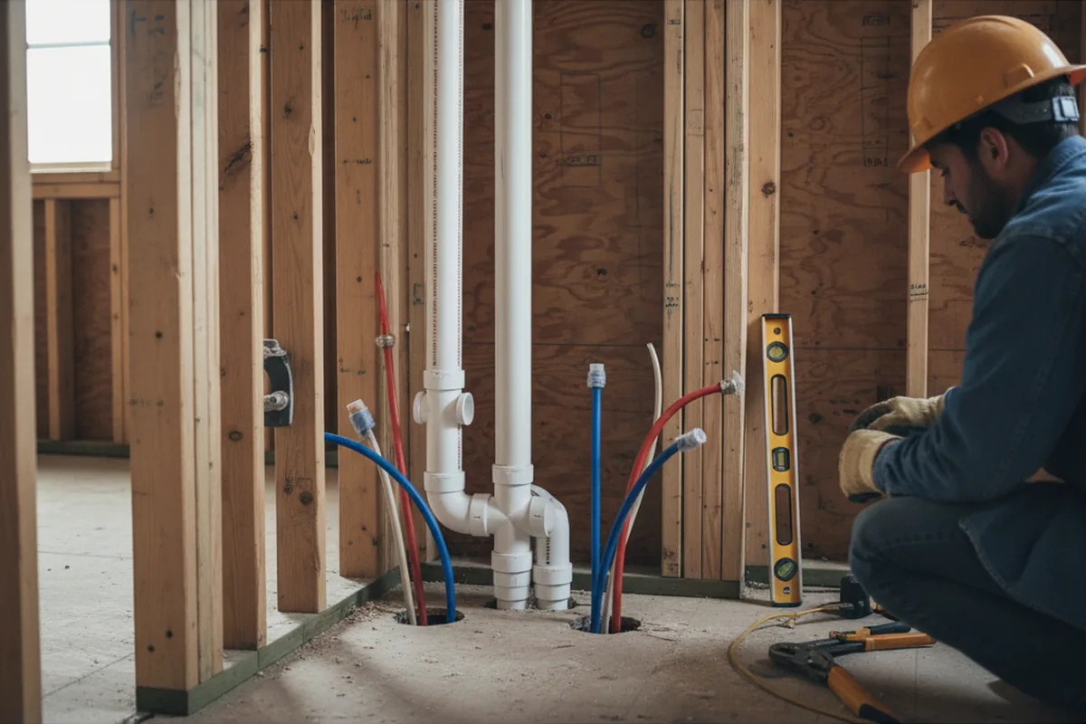 Drain and supply rough-in during Garbage Disposal Repair in Staples