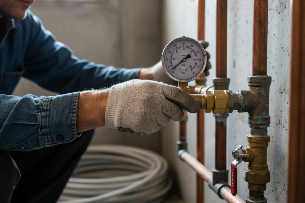 Pressure testing a repaired line during Water Line Repair in Staples